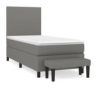 Qnhdfrt Letto a Molle 90x200cm con Materasso Topper e Panca Grigio Scuro | Set completo per camera da letto con testiera regolabile, molle insacchettate per un valido supporto e panca coordinata.