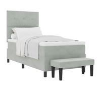 Qnhdfrt Letto a Molle 90x200cm Grigio Chiaro con Testiera e Materasso | Set letto singolo per camera da letto con elegante testiera imbottita in velluto morbido, panca e topper incluso.
