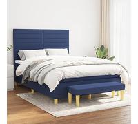 Qnhdfrt Letto a molle blu, 140 x 190 cm, con testiera regolabile in altezza, materasso a molle insacchettate e panchina, per camera da letto, camera degli ospiti