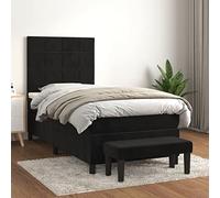 Qnhdfrt Letto a molle con materasso 100 x 200 cm, in velluto nero, con testiera e panchina, per camera da letto, letto degli ospiti o Daybed