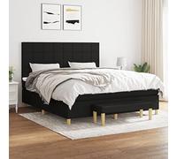 Qnhdfrt Letto a molle con materasso 160 x 200 cm, in tessuto nero, testiera regolabile in altezza, materasso a molle insacchettate e panchina, per camera da letto, camera degli ospiti