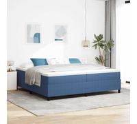Qnhdfrt Letto a molle con materasso, 200 x 200 cm, design moderno in velluto a coste blu e bianco, materasso in schiuma a 3 zone, testiera regolabile, robusto telaio in legno, costruzione per camera