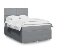 Qnhdfrt Letto a molle con materasso a molle insacchettate, 140 x 190 cm, testiera regolabile in altezza, tessuto grigio chiaro, traspirante, per camera da letto e camera degli ospiti