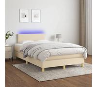 Qnhdfrt Letto a molle con materasso e LED, 120 x 200 cm, tessuto crema, testiera regolabile in altezza, materasso a molle insacchettate e materiale traspirante per un sonno riposante