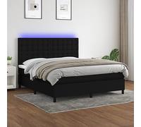 Qnhdfrt Letto a molle con materasso e LED 180 x 200 cm, in tessuto nero, letto familiare, con testiera regolabile in altezza e materiale traspirante per camera da letto