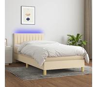 Qnhdfrt Letto a molle con materasso e LED color crema, 80 x 200 cm, rivestimento in tessuto, testiera regolabile in altezza, materasso a molle insacchettate e materiale traspirante per un sonno