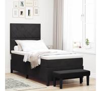 Qnhdfrt Letto a molle con materasso e panchina, 100 x 200 cm, design moderno in velluto, per adulti, elegante camera da letto con motivo a blocchi di diamanti, comfort e salvaspazio