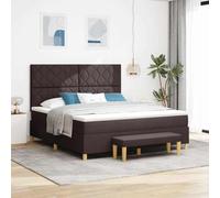 Qnhdfrt Letto a molle con materasso e panchina, 180 x 200 cm, marrone scuro, design moderno con motivo a blocchi di diamanti, robusto telaio in legno per camera da letto