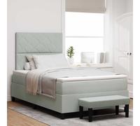 Qnhdfrt Letto a molle con materasso e panchina, grigio chiaro, 120 x 190 cm, in velluto, design elegante per camera da letto e camera degli ospiti