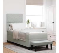 Qnhdfrt Letto a molle con materasso e panchina, grigio chiaro, 80 x 200 cm, rivestimento in velluto, blocco di diamanti, design per camera da letto, letto singolo con topper e testiera