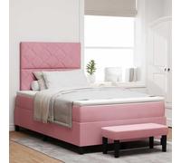 Qnhdfrt Letto a molle con materasso e panchina, in velluto rosa, 120 x 190 cm, comodo letto con testiera e spazio per camera da letto e camera degli ospiti