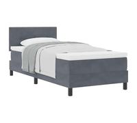 Qnhdfrt Letto a molle con materasso e topper, 100 x 200 cm, letto imbottito in velluto, grigio scuro, moderno letto singolo con testiera regolabile in altezza e rete a doghe, per camera da letto