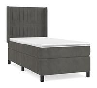 Qnhdfrt Letto a Molle con Materasso e Topper Grigio Scuro 100x200 cm | Testiera regolabile in velluto con molle insacchettate per la camera da letto, include coprimaterasso e giroletto.
