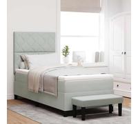 Qnhdfrt Letto a molle, grigio chiaro, 90 x 190 cm, con materasso e panchina, design moderno in velluto, con blocco diamantato, per camera da letto, occupazione singola