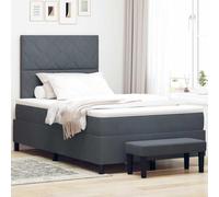 Qnhdfrt Letto a molle, grigio scuro, 120 x 200 cm, con materasso e panchina, design moderno in velluto, per camera da letto, comodo telaio con spazio di archiviazione