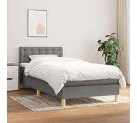 Qnhdfrt Letto a molle grigio scuro 90 x 200 cm con testiera regolabile in altezza, materasso a molle insacchettate e tessuto traspirante per un sonno riposante in camera da letto