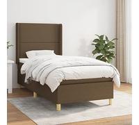 Qnhdfrt Letto a molle marrone scuro, 90 x 190 cm, in tessuto con testiera regolabile in altezza e materasso a molle insacchettate, per un supporto ergonomico nella camera degli ospiti o dei ragazzi