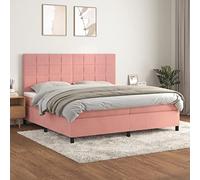 Qnhdfrt Letto a molle rosa, 200 x 200 cm, in velluto con testiera e materasso a molle insacchettate, struttura di lusso per un sonno riposante