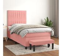 Qnhdfrt Letto a molle rosa 90 x 200 cm con testiera e panchina, rivestimento in velluto, materasso a molle insacchettate, medio duro, per un sonno riposante, letto degli ospiti o letto dei ragazzi