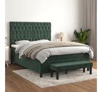 Qnhdfrt Letto a molle verde scuro, 140 x 190 cm, struttura in velluto, con testiera, materasso e panchina, per camera da letto, camera degli ospiti