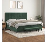 Qnhdfrt Letto a molle, verde scuro, 200 x 200 cm, con rivestimento in velluto, testiera regolabile in altezza, materasso a molle insacchettate e panchina, per camera da letto, letto degli ospiti o
