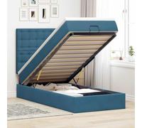 Qnhdfrt Letto a pouf con materassi blu scuro, 100 x 200 cm, struttura in velluto con testiera e materasso a molle insacchettate, spazio idraulico per camera da letto, letto degli ospiti o letto dei