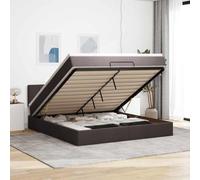 Qnhdfrt Letto a pouf con materasso, 160 x 200 cm, marrone scuro, in tessuto con materasso a molle insacchettate, spazio di archiviazione e illuminazione a LED per camera da letto