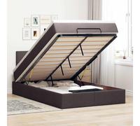 Qnhdfrt Letto a pouf con materasso e illuminazione a LED, 120 x 200 cm, in tessuto marrone scuro, con vano portaoggetti e meccanismo di sollevamento idraulico per camera da letto e camera degli ospiti