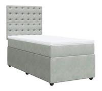 Qnhdfrt Letto a rete imbottita 90 x 190 cm con materasso e coprimaterasso imbottito in velluto, testiera regolabile in altezza, materasso a molle insacchettate, grigio chiaro, per un sonno ristoratore