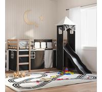 Qnhdfrt Letto a soppalco con scivolo e tende in legno massello per camera dei bambini 80x200 cm antracite scivolo e bianco nero tende con torre per il gioco e il sonno