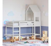 Qnhdfrt Letto a soppalco per bambini, in legno massello, 90 x 190 cm, bianco, con scala, protezione dalle cadute, salvaspazio, per cameretta dei bambini
