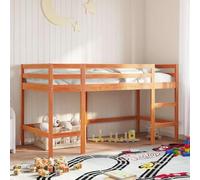 Qnhdfrt Letto a soppalco per bambini in legno massello di pino 80 x 200 cm con ringhiera di sicurezza e scaletta marrone cera, salvaspazio con spazio per la cameretta