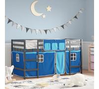 Qnhdfrt Letto a soppalco per bambini in legno massello di pino con tende 90 x 200 cm, letto da gioco con ringhiera di sicurezza e spazio di archiviazione, letto singolo salvaspazio per cameretta dei