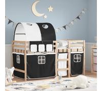 Qnhdfrt Letto a soppalco per bambini in legno massello di pino con tunnel e tende, 90 x 200 cm, bianco e nero, ringhiera di sicurezza e spazio ottimizzato per la cameretta dei bambini