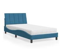 Qnhdfrt Letto con materasso Hanko Blu 100 x 200 cm Tessuto Velluto Telaio Letto con Testiera e 3 Strati Materasso in Schiuma per Sonno Relax Design Moderno Onde
