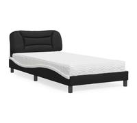 Qnhdfrt Letto con materasso Hvar 100 x 200 cm ecopelle nero e bianco design moderno con testiera a forma di onda e materasso in schiuma a 3 strati per un comfort ottimale durante il sonno