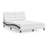 Qnhdfrt Letto con materasso Hvar 120 x 200 cm ecopelle bianca e nera Design moderno con testiera a forma di onda e materasso in schiuma a 3 strati per un sonno riposante