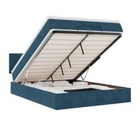 Qnhdfrt Letto Contenitore 140x200 con Materasso e Topper Blu Velluto | Set letto matrimoniale alla francese per camera da letto con vano idraulico salvaspazio e molle insacchettate.