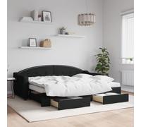 Qnhdfrt Letto giornaliero allungabile 2 in 1 come divano e letto matrimoniale con cassetti, nero, 223 x 90 x 75 cm, spazio di archiviazione e risparmio di spazio per soggiorno, camera da letto, camera