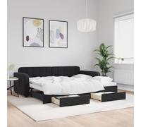 Qnhdfrt Letto giornaliero allungabile 2 in 1 come divano e letto matrimoniale con cassetti, rivestimento in velluto nero, 90 x 190 cm, salvaspazio, per soggiorno e camera degli ospiti