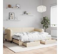 Qnhdfrt Letto giornaliero allungabile 2 in 1 come divano e letto matrimoniale con cassetti, tessuto crema, 80 x 200 cm, salvaspazio, con spazio per il soggiorno e la camera degli ospiti