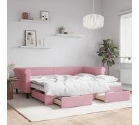 Qnhdfrt Letto giornaliero allungabile, 90 x 200 cm, in velluto rosa, 2 in 1, con vano portaoggetti, per letto matrimoniale e camera da letto