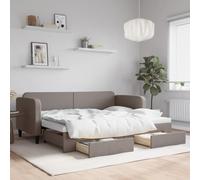 Qnhdfrt Letto giornaliero allungabile con cassetti 2 in 1 come divano e letto matrimoniale 223 x 172 5 cm tortora tessuto poliestere legno massello spazio per soggiorno camera da letto