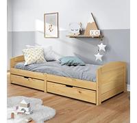 Qnhdfrt Letto giornaliero con 2 cassetti, iRun 90 x 200 cm, in legno massello di pino, multifunzionale, utilizzabile come divano o letto, con rete a doghe per il comfort in soggiorno o camera da letto