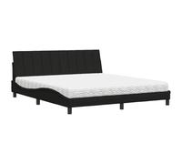 Qnhdfrt Letto imbottito, 180 x 200 cm, con materasso in schiuma e cuscino, letto matrimoniale Hanko con rete a doghe, rivestimento in tessuto nero, struttura stabile per camera da letto