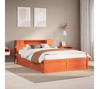 Qnhdfrt Letto in legno di pino massiccio, 140 x 200 cm, con testiera e spazio di archiviazione, struttura in legno di pino, design robusto per un sonno riposante