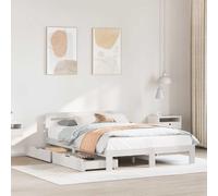 Qnhdfrt Letto in legno di pino massiccio, 150 x 200 cm, bianco, con rete a doghe e 2 cassetti, per un sonno riposante e un uso ottimale dello spazio di archiviazione