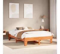 Qnhdfrt Letto in legno di pino massiccio, 150 x 200 cm, con rete a doghe e spazio per un sonno riposante, marrone cera