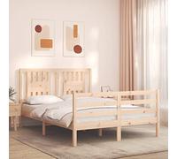 Qnhdfrt Letto in legno massello, 195,5 x 125,5 x 100 cm, in pino non trattato con testiera per camera dei ragazzi e camera degli ospiti, struttura semplice senza materasso