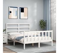 Qnhdfrt Letto in legno massello bianco 140 x 200 cm in legno di pino con testiera e pediera, robusto telaio del letto per un sonno riposante, adatto per camera da letto e camera degli ospiti